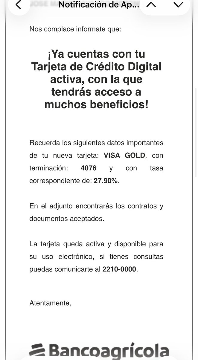 Jose_More01's tweet photo. @bancoagricolasv 🚨 Cuidado con esto @Defensoria_910 @SSF_ElSalvador @bancoagricolasv me aprobó una tarjeta de crédito digital, me envió los contratos y la tarjeta apareció activa solamente 1 día, al siguiente día ya no aparecía disponible, ningún dato de la tarjeta en la banca en línea. https://t.co/wjIQVCRzDT