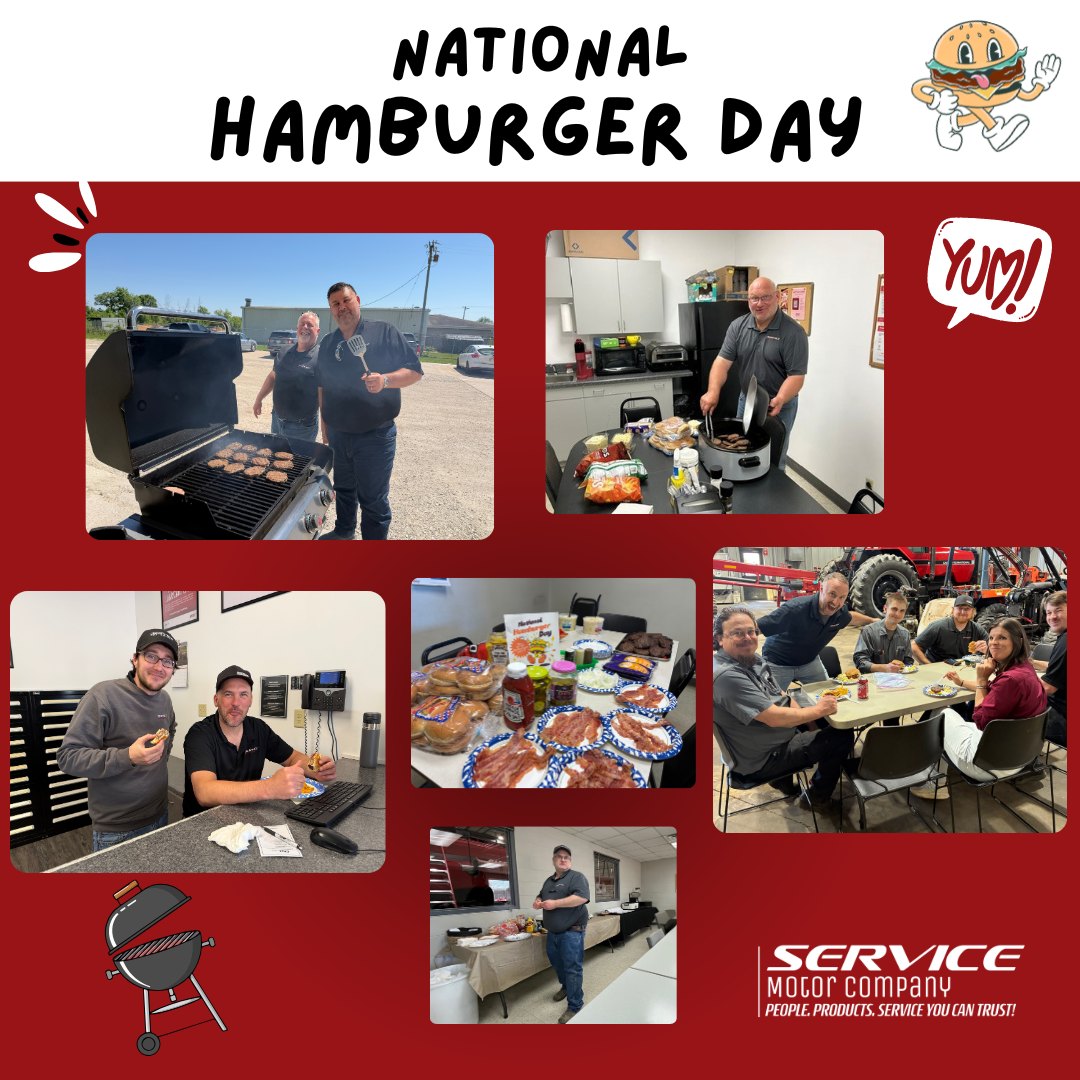 ServiceMotorCo's tweet photo. Happy National Hamburger Day!
Today our teams in Seymour, Fond du Lac, and Stevens Point celebrated with a delicious lunch together. Nothing brings people together like great food and a great team! https://t.co/zsH9kI2LbR