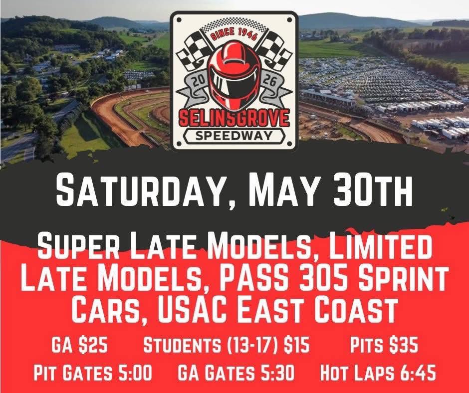 USACecsc's tweet photo. The Return of Wingless Sprint Cars to Selinsgrove Saturday Night

The thunder of non-wing sprint cars is set to return to Selinsgrove Speedway & Raceway Park this Saturday night as the USAC East Coast Sprint Cars make their long-awaited return to the Snyder County half-mile for the first time in nearly four years.

Mother Nature has not been kind to the series at Selinsgrove in recent seasons. The tour was scheduled to compete at the speedway three different times in 2025, but every event was washed away by rain, leaving fans eager to finally see wingless action roar back onto the famed oval.

The last time the series visited Selinsgrove in 2022, it was Joey Amantea scoring the victory over Briggs Danner and Mikey Thompson.

A new crop of contenders now prepares to battle for victory lane honors in 2026.

Fresh off his Bedford Speedway triumph earlier this season, Kenny Miller III is expected to be in action after enduring a rough outing at Big Diamond Speedway last Friday night. Joining him is recent Big Diamond winner Christian Bruno, who carries plenty of momentum into the weekend.

The championship fight is already heating up between reigning series champion Steven Drevicki and Bruno. After three races, just a single point separates the two drivers in the standings. Drevicki is still searching for his first USAC East Coast victory of 2026, but the veteran has consistently been in contention every time the green flag has dropped.

Veteran competitor Ed Aikin is hoping Selinsgrove provides a turnaround in fortune. Aikin brings years of experience around the fast half-mile, and after suffering a motor issue at the season opener, recording a top-10 finish at Bedford, and enduring a flip in his No. 7 machine at Big Diamond, the team is eager to rebound in a big way.

Olivia Thayer has experienced a rollercoaster start to her season and now looks ahead to making her first wingless sprint start at Selinsgrove alongside Joe Kata and Ronald Helmick.

Several additional newcomers and returning competitors are expected to fill the pit area Saturday night as the field prepares for one of the most anticipated stops of the season.

Joining the USAC East Coast Sprint Cars presented by Baer Den Farms  will be the Super Late Models, 305 Winged Sprints, and Limited Late Models for a loaded night of racing action at Selinsgrove Speedway.

Steve Koletar Photo