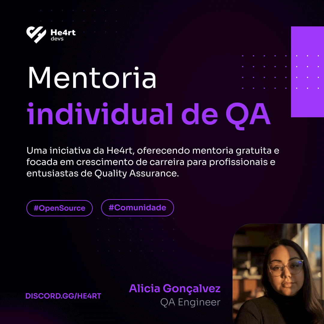 He4rtDevs's tweet photo. 🚨 EI DEV
A Mentoria QA da He4rt acaba de ganhar um novo formato 
E ficou ainda melhor. 💜🧵 https://t.co/UGNtvXO3w1