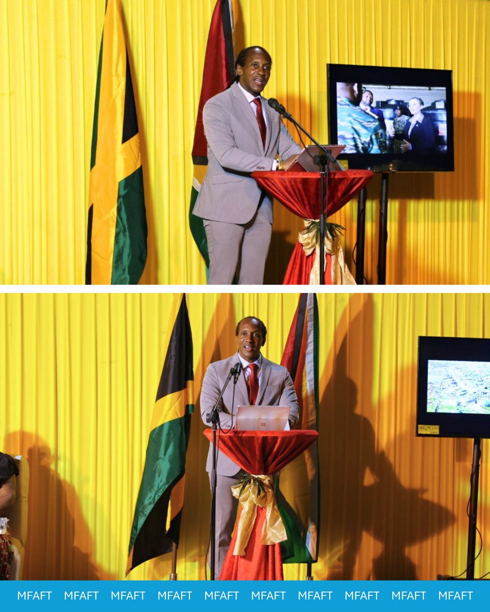 mfaftja's tweet photo. Jamaica joined Guyana this week in commemorating Guyana’s Diamond Jubilee of Independence during a reception held at The University of the West Indies, Mona. The ceremony, hosted on Tuesday, May 26, marked the country’s 60th anniversary of independence, achieved in 1966.

Representing the Government and people of Jamaica, Minister of State in the Ministry of Foreign Affairs and Foreign Trade, Honourable Alando Terrelonge, highlighted the strong and enduring partnership between Jamaica and Guyana, built on shared history, regional solidarity and longstanding cooperation.

1/2