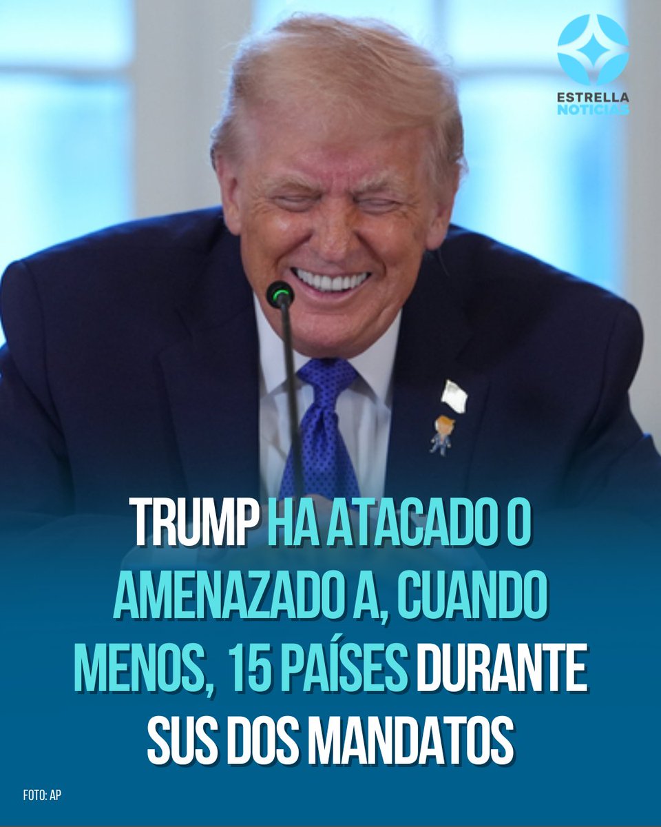 NEstrellaTv's tweet photo. 🇺🇸🚨Trump amenazó con atacar a Omán en caso de que el país intente controlar el estrecho de Ormuz junto a Irán.

Con ello, el republicano ha atacado o amenazado con atacar a, al menos 15 naciones del mundo, lo que representa un aproximado de uno de cada 13 países del orbe. https://t.co/LqADTp0SXC
