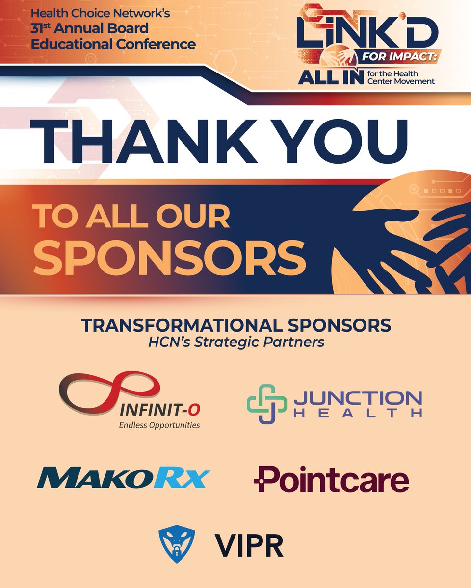 hcnetworkinc's tweet photo. Thank you to all of our Sponsors! We are grateful for your partnership and support in this year's Educational Conference. Visit the Partner Showcase during our 3-day conference to learn more about our sponsors. Register today: https://t.co/pxdlqXCtQz

#HCNFRWD26 #2026conference https://t.co/BWppcHAmNm