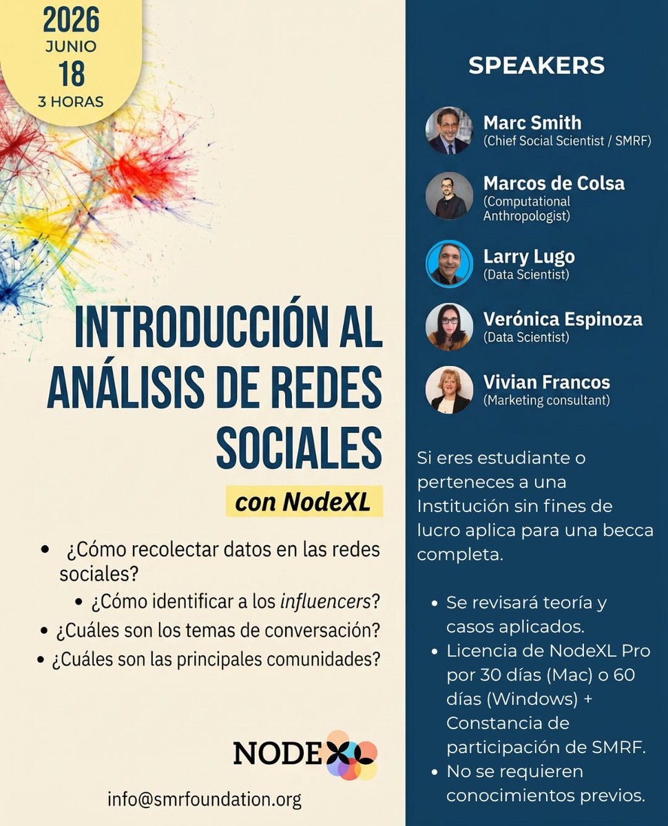 nodexl's tweet photo. ¡Lleva tu investigación al siguiente nivel!

18 de junio de 2026 (3 horas)

🔗 ¡Plazas limitadas! Regístrate a través del enlace en nuestra biografía.

#NodeXL #InvestigaciónEnRedesSociales #CienciaDeDatos #VisualizaciónDeDatos https://t.co/x0hSoNkgkI