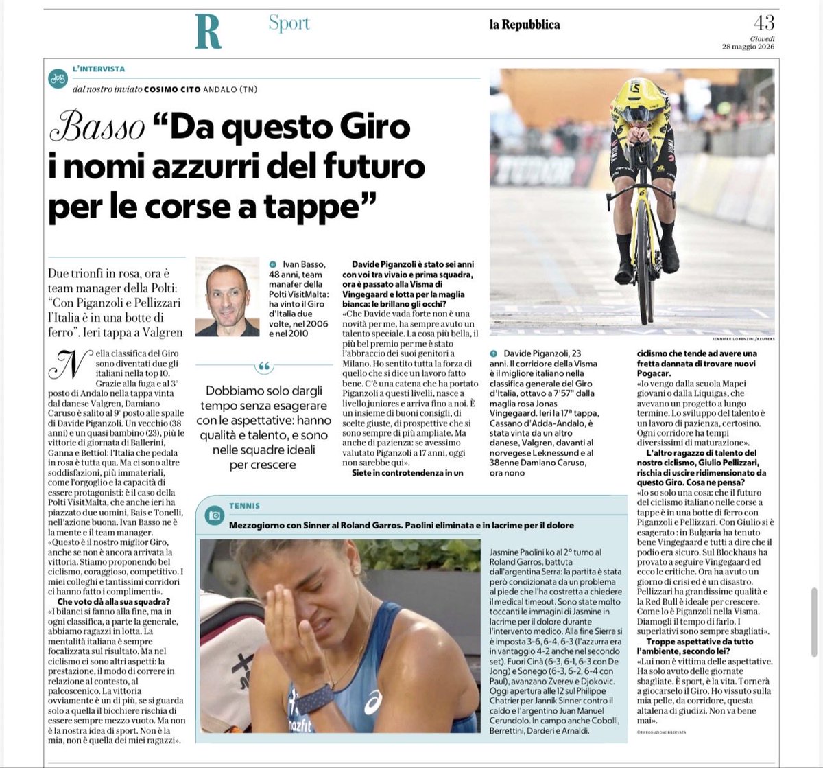 ivanbasso's tweet photo. In questa intervista con La Repubblica parliamo di bravi giovani e buone mentalità
@repubblica https://t.co/Eue94cstOw