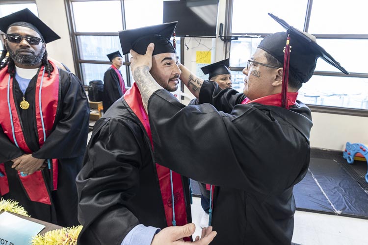SDSU's tweet photo. SDSU recently celebrated the 2nd VISTA Commencement at Centinela State Prison, honoring 29 Journalism graduates who earned bachelor’s degrees while incarcerated. Nineteen earned academic honors, including four Summa Cum Laude graduates. ❤️🖤 Photos by Peter Merts. https://t.co/M1xBHIJ9SN