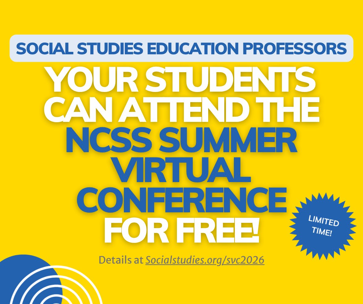 NCSSNetwork's tweet photo. 🎟️ Your students can explore the full complexity of American history, with insights from @RetroReport's David Olson, @GWHistoryDept's Denver Brunsman, and America's Government Teacher Sharon McMahon at the NCSS Summer Virtual Conference.

➡️ Register Now: https://t.co/FG0kUMmPho #edchat