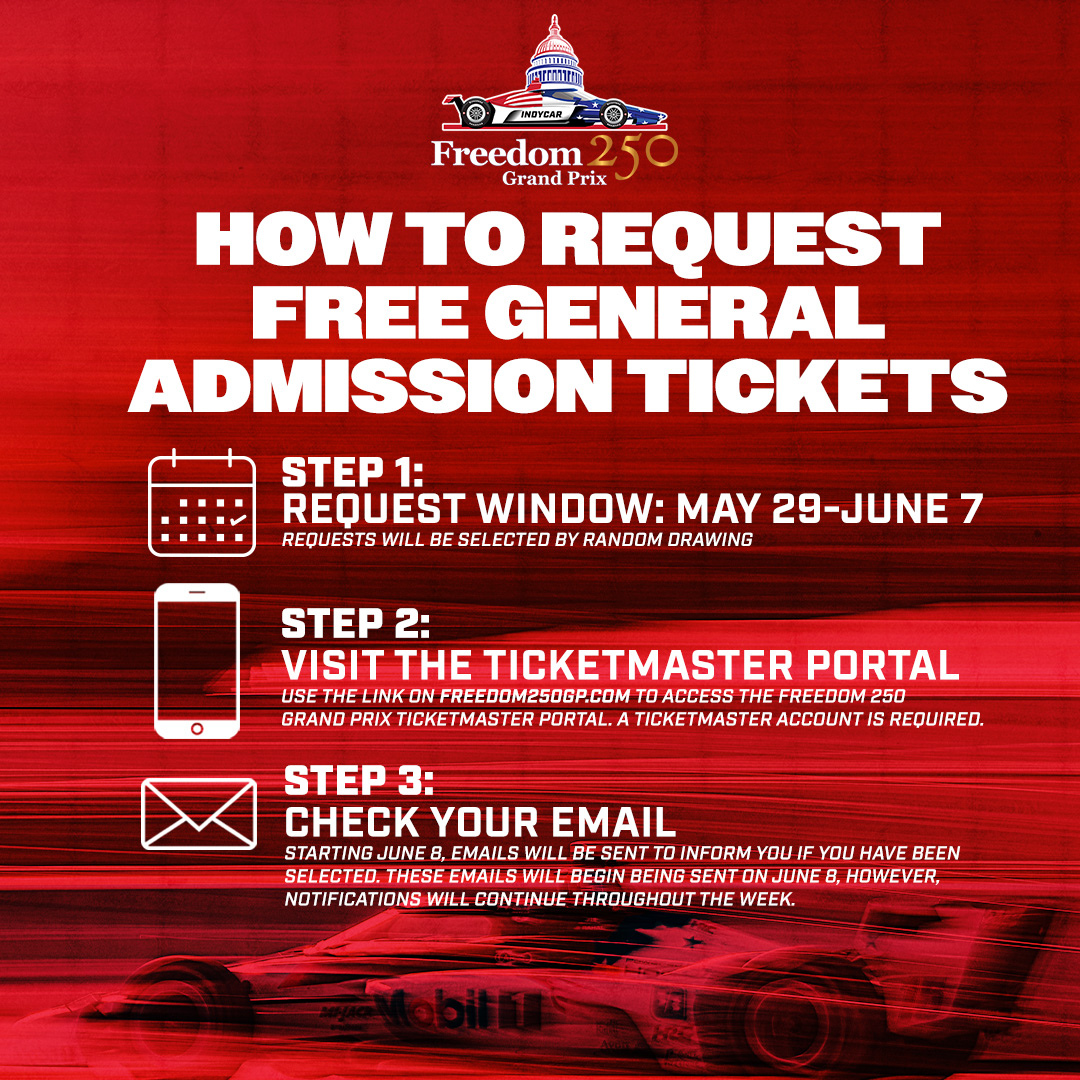 Freedom250GP's tweet photo. The Ticket Request Window opens tomorrow. Here is what to expect!

Sign up to get the link directly to your inbox:  https://t.co/XlAhuF6QrZ https://t.co/XQKfYqQsc6