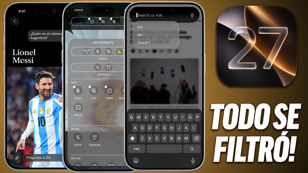 ESMANDAUTech's tweet photo. 🚀 ¡Apple VA CON TODO con el NUEVO Siri en iOS 27! 🤯📱

En mi nuevo video te cuento los detalles filtrados del rediseño completo de Siri y las novedades de Apple Intelligence que llegarán a la Cámara. 😱✨

No te lo pierdas 👇

#Apple #iOS27 #Siri #AppleIntelligence https://t.co/VJKGgh99TH