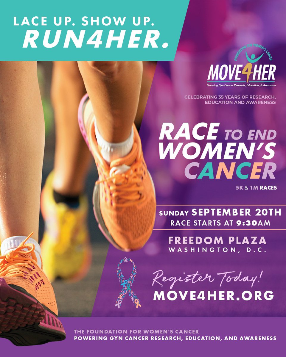 GYNCancer's tweet photo. Lace up. Show up. #Run4Her 👟Join us Sept 20 in Washington, D.C. (or virtually) for the 2026 #Move4Her Race to End Women’s Cancer. Bring the kids, build a team, move with purpose—every step supports life-saving research &amp; care. Register: https://t.co/Il6SxSZrI9 #WomensCancer #FWC https://t.co/92X005htNs
