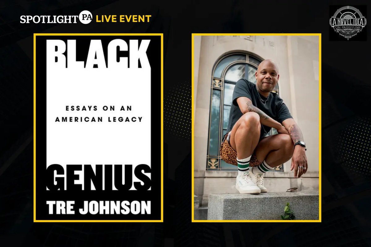 SpotlightPA's tweet photo. We’re live! Hear #BooklightPA author Tre Johnson talk about his essay collection on Black America's cultural impact. Join the conversation on YouTube: https://t.co/hTiBaEQOus https://t.co/kuCghafzdd