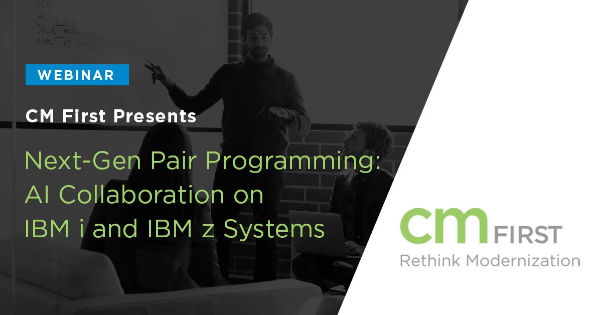 CMFirstGroup's tweet photo. Watch our exclusive webinar on leveraging AI for enhancing pair programming in COBOL development for IBM i and IBM z systems. Discover how AI can revolutionize your coding collaboration and efficiency. #IBMi #IBMz #COBOL #AIDevelopment"

https://t.co/cISMNSI52V https://t.co/kqYEBvaKnF