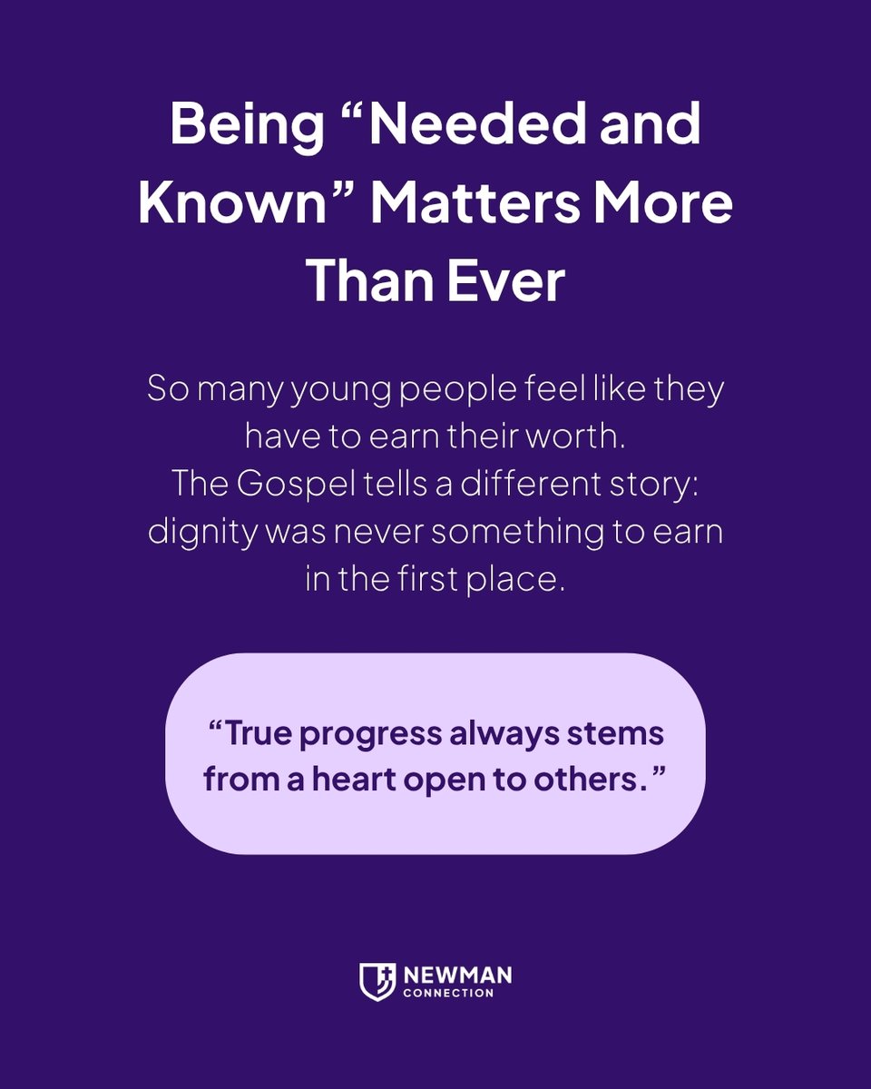 NewmanConnect's tweet photo. Pope Leo XIV said, “The human heart retains an irrevocable need for genuine closeness.”

Translation? We’re all searching for a real connection. 

If you’ve ever felt like you don’t belong at church, you do.

There’s a seat for you here. https://t.co/hgwfoT6mCX https://t.co/C5sazbOB5c