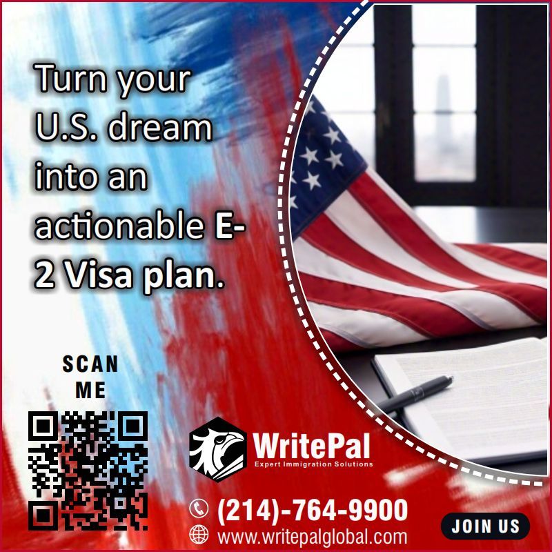 WritePalVisas's tweet photo. Turn your U.S. dream into an actionable E-2 Visa plan. https://t.co/GI4A6VPRH1