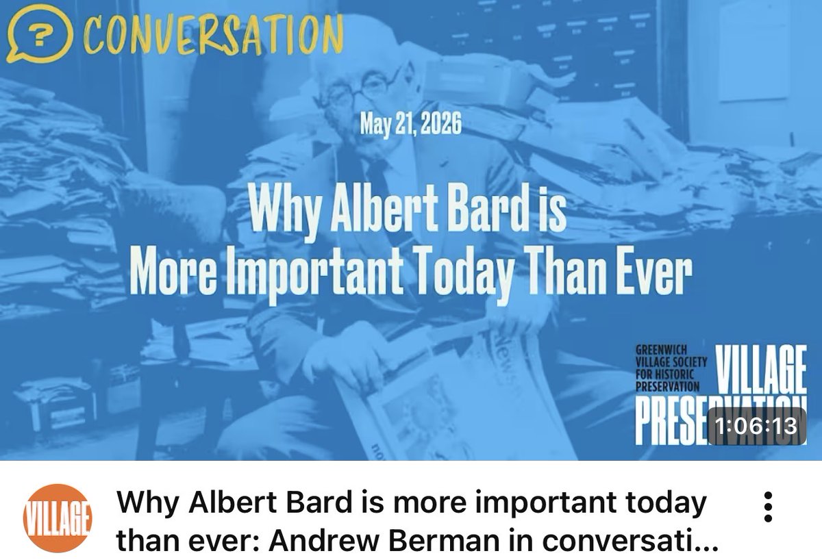 GVSHP's tweet photo. Historian + preservationist Tony Wood recently joined VP’s Andrew Berman to tackle the legacy of Albert Bard. From battling Robert Moses to creating our landmarks law to an unconventional life of contradictions + scandals, Bard deserves a closer look: https://t.co/UvyNJLkjxn https://t.co/VvJpScT44S