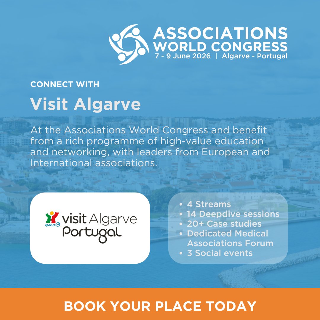 AssnExecs's tweet photo. We are delighted to announce that Visit Algarve
@visitalgarvept is Host Region Sponsor of the Associations World Congress 2026 #AWC26
7-9 June, Algarve, Portugal.
https://t.co/AiFwu3Zitk

Connect with their team to discover how their destination can elevate your flagship conference.

#Events #Associations #AWC26 #LagoaCongressCentre #LagoaWelcomesYou