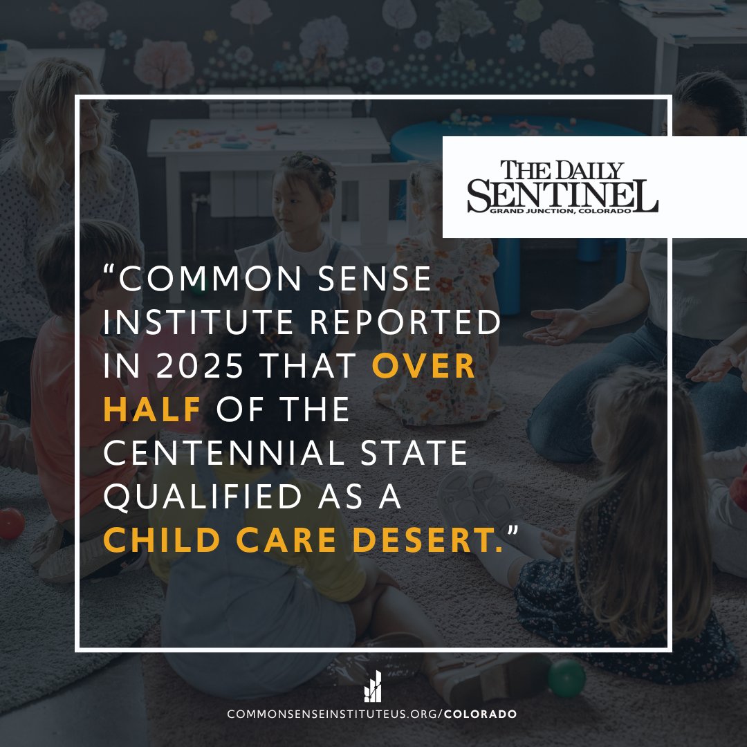 CSInstituteCO's tweet photo. In Colorado's 10 most populated counties, there aren't enough child care slots for children under six. The families that can afford childcare are spending more than double the federal affordability benchmark to make it happen.

When childcare is both unavailable and unaffordable, parents are often pushed to leave the workforce until their children get older. 

Read CSI's report on the Childcare Opportunity Index: https://t.co/0xLro0XJvY
Read the @DailySentinelGJ's take: https://t.co/qOR4pZfJLN