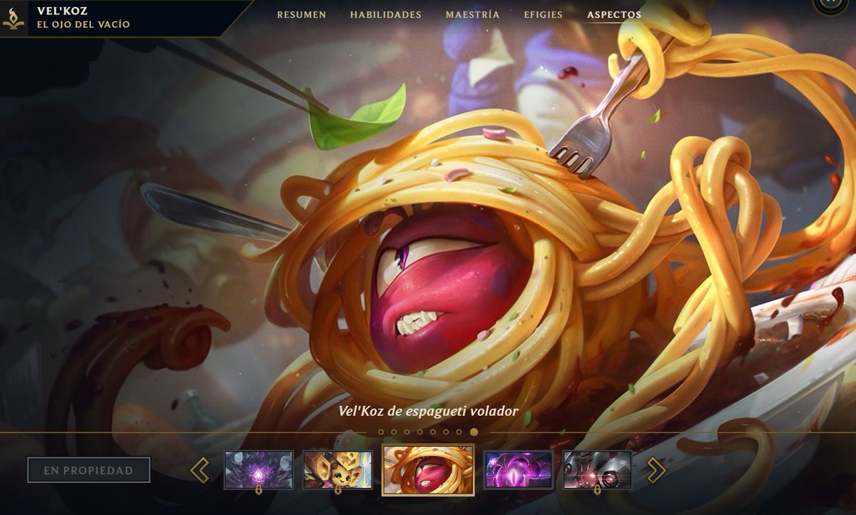 KazzoK_sama's tweet photo. Es de mi agrado comunicarles que desde hoy soy poseedor de la sagrada skin de Vel'Koz Monstruo de Espagueti Volador. Que Su Tallarinesca Santidad me guie a muchas victorias en ranked. https://t.co/zkHTX87Z6E
