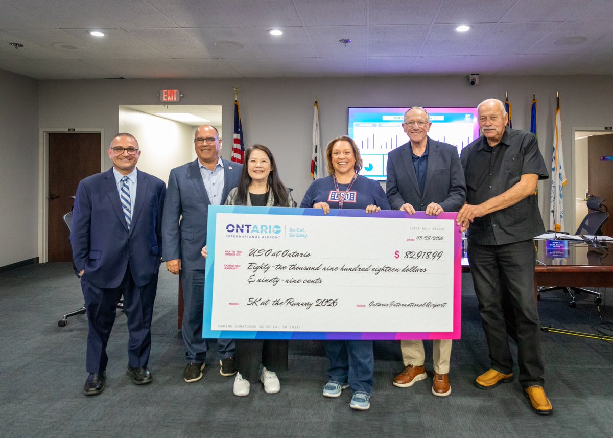 flyONT's tweet photo. Today, we presented a check for nearly $83,000 to the @bobhopeuso at ONT from this year’s 5K at the Runway!✈️🇺🇸

Thank you to everyone who showed up, ran and helped us raise funds to support military service members and their families. ❤️

🔗 Read More: https://t.co/cgnoM7Anj1 https://t.co/gdwJ7MdBkj