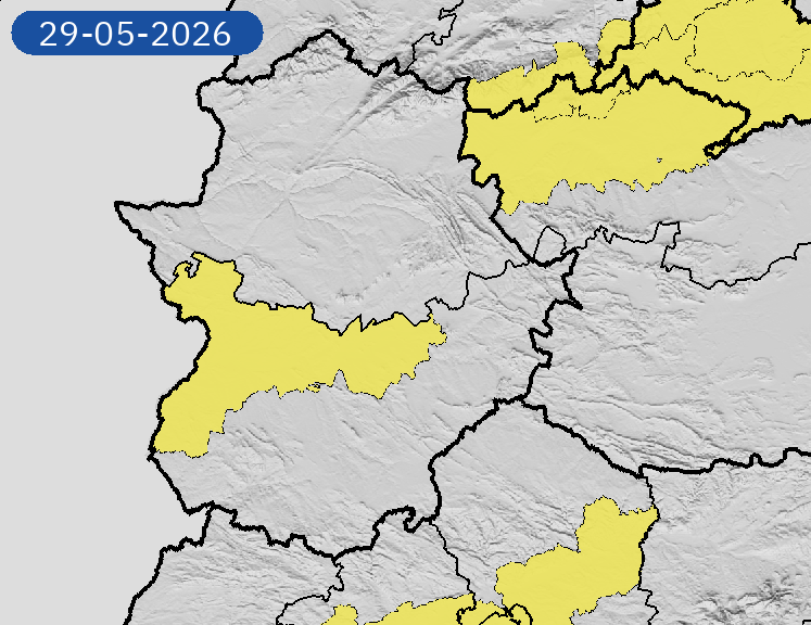 AEMET_Ext's tweet photo. 29/05 00:06 AVISOS HOY Y MAÑANA | Extremadura: temperaturas máximas. Nivel máximo de aviso: amarillo.
Actualizaciones en https://t.co/MeTG4t3dGR https://t.co/xtzvEPqITt