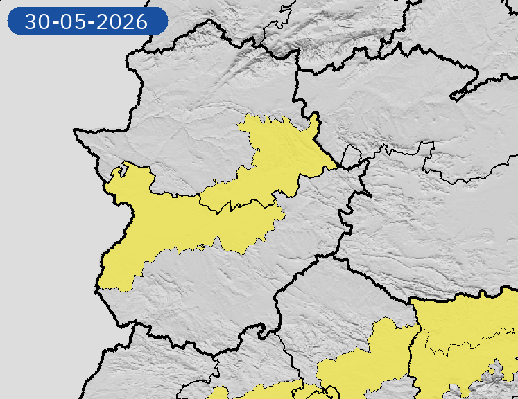 AEMET_Ext's tweet photo. 29/05 00:06 AVISOS HOY Y MAÑANA | Extremadura: temperaturas máximas. Nivel máximo de aviso: amarillo.
Actualizaciones en https://t.co/MeTG4t3dGR https://t.co/xtzvEPqITt
