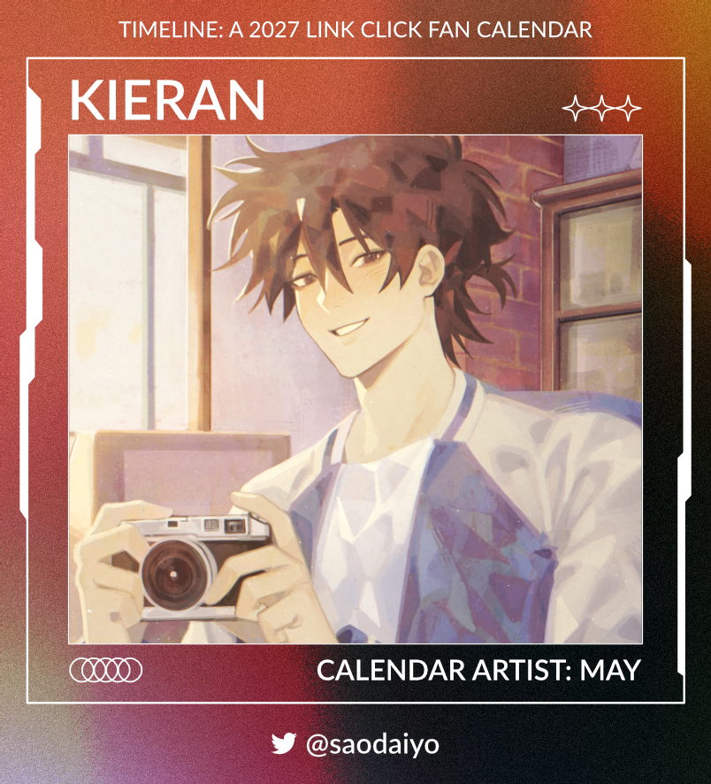 LCcalendar's tweet photo. Meet our May artist, Kieran! Find him on Twitter @saodaiyo 📸

🗓️ Preorders for Timeline: A 2027 Link Click Fan calendar open on July 25th https://t.co/qnCNGIrC9B