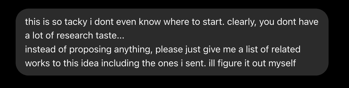 akshitwt's tweet photo. idk how people say they are doing research with agents...
every single thing models have come up with is the most useless idea ive heard. 

still only good for implementation (that too requires so much babysitting to get correct)

(yes this is with highest reasoning, etc) https://t.co/JzbtKRZa40
