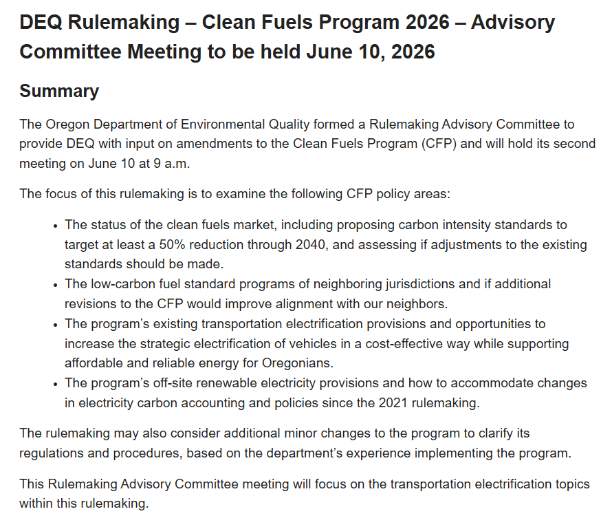 bsims1977's tweet photo. OR LCFS News: Oregon's Department of Environmental Quality will hold its second meeting on proposed amendments to the state's Clean Fuels Program (CFP) on June 10. #lowcarbonfuelstandard #LCFS #biofuels #renewablefuel #carbonmarkets #OOTT #OOAT

🔗Link for more info here: https://t.co/pkTQuckt0s