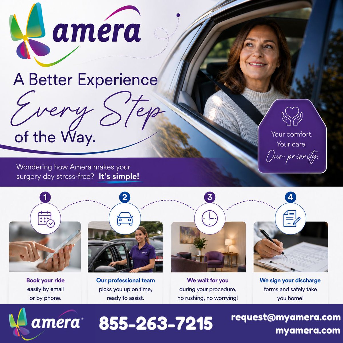 amerasolutions's tweet photo. From booking your ride to getting you safely home, our team is with you every step of the way—on time, attentive, and ready to help when you need it most. 
#Amera #Colonoscopy #MedicalTransportation #MedicalProcedure #DaySurgery #ReliableService #ExtendedCare #RideCaring https://t.co/SzJVrZgoco