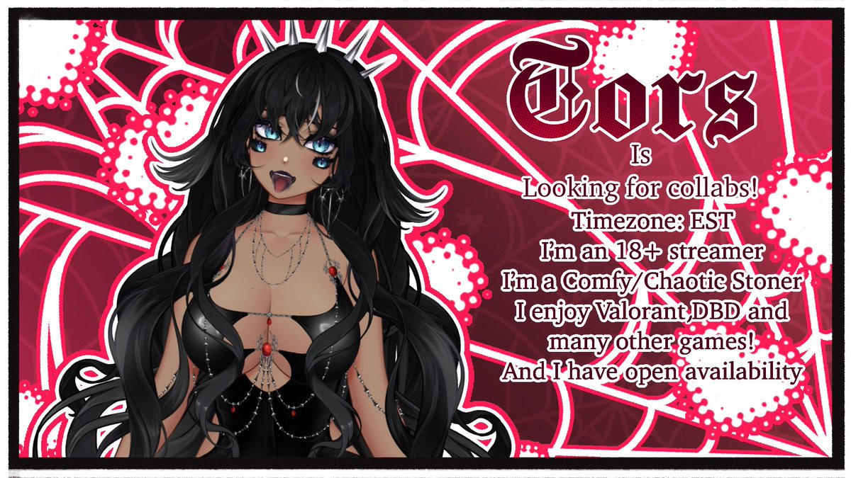 TorsVT's tweet photo. 🕷️ Looking for collabs!

🕸️  Games I mainly play: Valorant, OW, League, DBD, ect ect! But willing to play whatever!

🕷️ DM me or reply below! <3 https://t.co/zwEtaChy1J