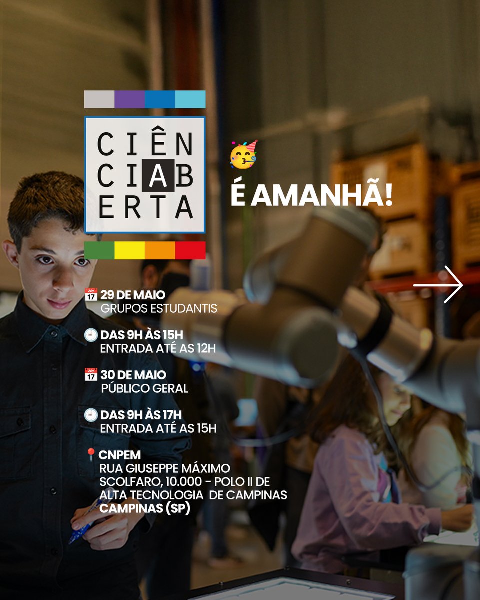 CNPEM's tweet photo. O Ciência Aberta 2026 está chegando! Serão dois dias de programação com experiências interativas, visitas e a oportunidade de conhecer de perto alguns dos laboratórios mais avançados do Brasil, incluindo o Sirius.

Acesse:
https://t.co/1DAxYsVUpR

#CNPEM #MCTI #CienciaAberta https://t.co/isAYrwTocF