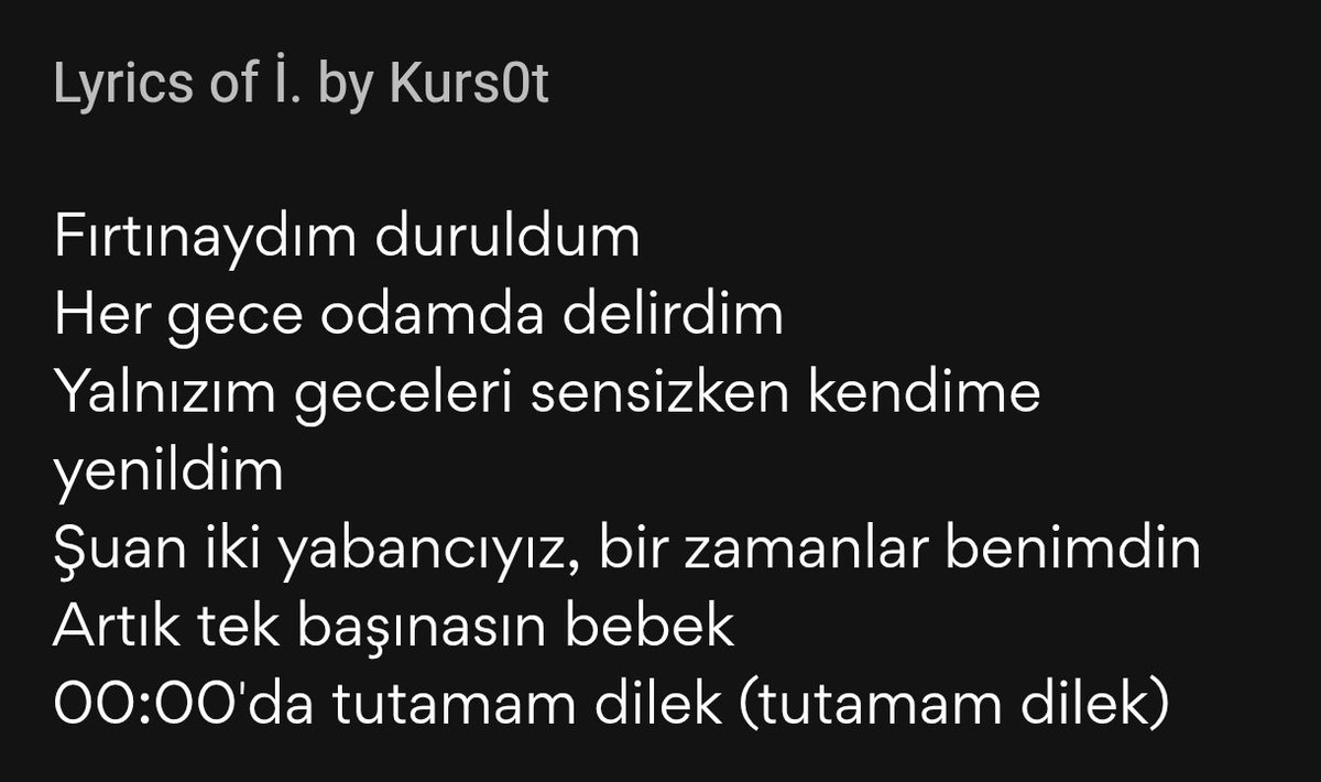 IemirRekt's tweet photo. @p0izi çok güzel bir soru sorucağım "ŞÜKÜR Kİ DELİRMEDİM" şarkısının bir dolu sözünü @kurs0t3 adlı sanatçının "İ." şarkısından mı aldın acaba?
Yanılıyorsam ikisininde sözlerini koyuyorum bi bakın isterseniz.
(Arka planı siyah olan Kurs0t'a ait)
#poizi #kurs0t #ebo https://t.co/kkKOn2bq9W
