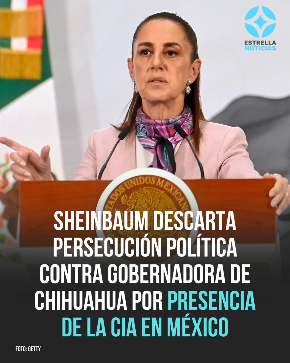 NEstrellaTv's tweet photo. 🚨🇲🇽La presidenta mexicana, Claudia Shienbaum, descartó que existiera una persecución política contra la gobernadora de Chihuahua, Maru Campos.

De acuerdo con la mandataria, Campos forma parte de una investigación en curso; sin embargo, no se le ha acusado formalmente. https://t.co/6zCqiCS4po