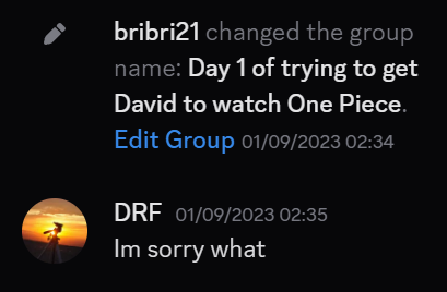 BestSPLMapMode's tweet photo. 🎉 CONGRATS ON THE BIG DAY EVERYONE!!!!

... What? No. No, not the 11th anniversary of Splatoon. Thats cool tho.

It's been 1000 DAYS of @BrianIshii1 trying to get @DRF_Splatoon to watch One Piece! https://t.co/Tc6CBsKuNC