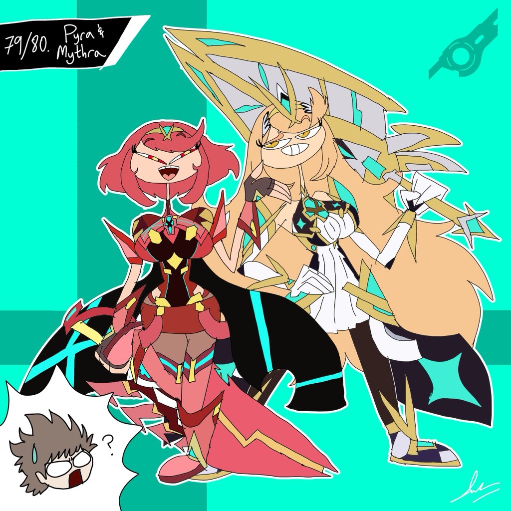 JuJuBee2008's tweet photo. Drawing Every Smash Character: 79/80. Pyra &amp; Mythra #pyraandmythra #xenobladechronicles2 #supersmashbrosultimate #fyp #artstyle https://t.co/58WgBO6wVv