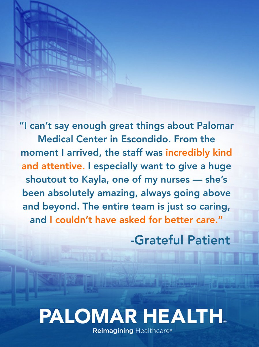 PalomarUCSDH's tweet photo. Extraordinary, patient-first care begins the moment you arrive and continues every step of the way.

#SanDiegoHealth #HealthcareProvider #HealthcareInnovation https://t.co/UZUnBHk7H5