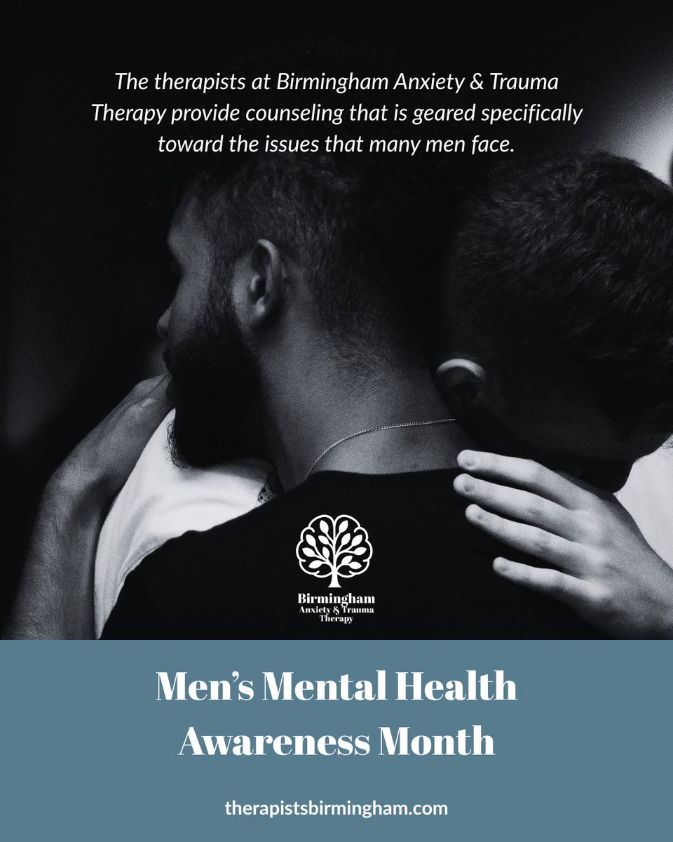 Bham_Therapy's tweet photo. It's men's mental health awareness month!

If you need support, contact us today at (205) 807-5372, or https://t.co/OFaUqzpPrI
#mensmentalhealth #MensHealthMatters #MensMentalHealthMonth #MensMentalHealthSupport #therapy #birminghamanxietyandtraumatherapy https://t.co/cmN4jmokoH