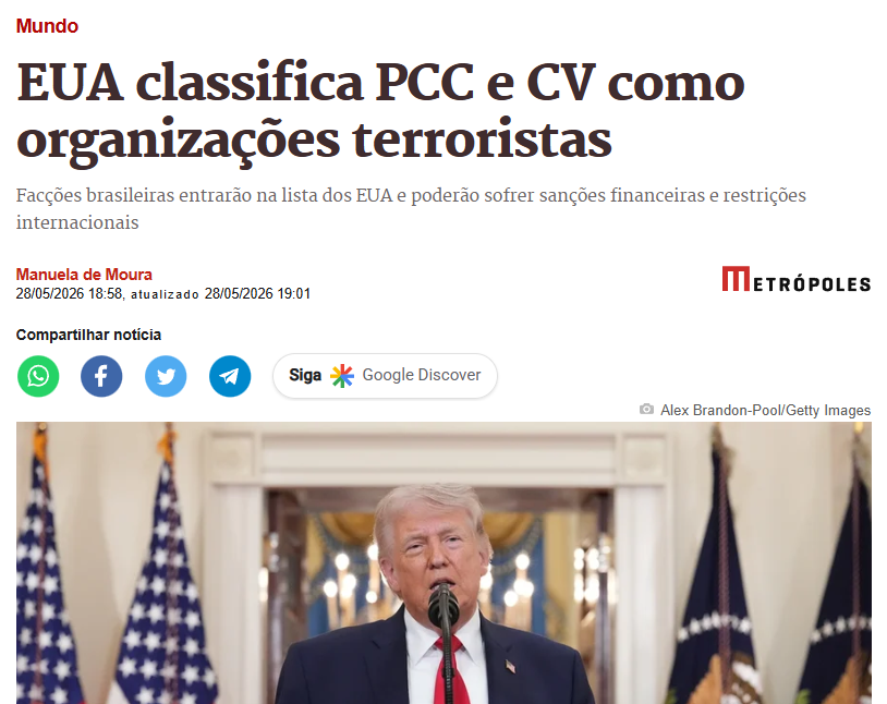 marinahelenabr's tweet photo. Trump classifica PCC e CV como terroristas!

Ao contrário de Lula, aparentemente ele não acredita que as facções são vítimas dos usuários. 🤷‍♀️ https://t.co/GrxWmp74Hz