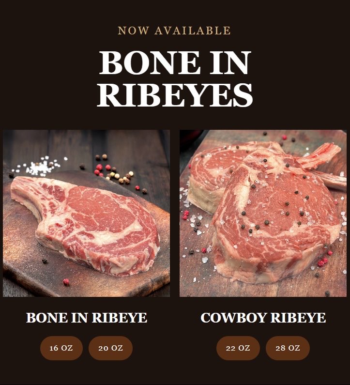 MelotteMeats's tweet photo. Get our brand new Bone-In Ribeye and our Cowboy Ribeye 10% off for Fathers Day!🔥

High quality meats at a fair price, because your family deserves better. 
https://t.co/76ARnufexw

#MelotteMeats #WisconsinMeatMarket #Ribeye #FathersDay #Steak https://t.co/j4Nfn9WgwP