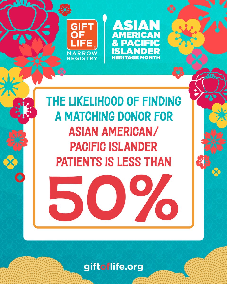 golnmdp's tweet photo. Less than 50% of Asian American and Pacific Islander patients find a matching #StemCellDonor. Expanding the registry means more patients have a real chance at a lifesaving match. Help close the gap. 🔗 https://t.co/688HmgcV3D

#AAPIHeritageMonth #DiversityMatters #SaveALife https://t.co/pd2LHbwO6B