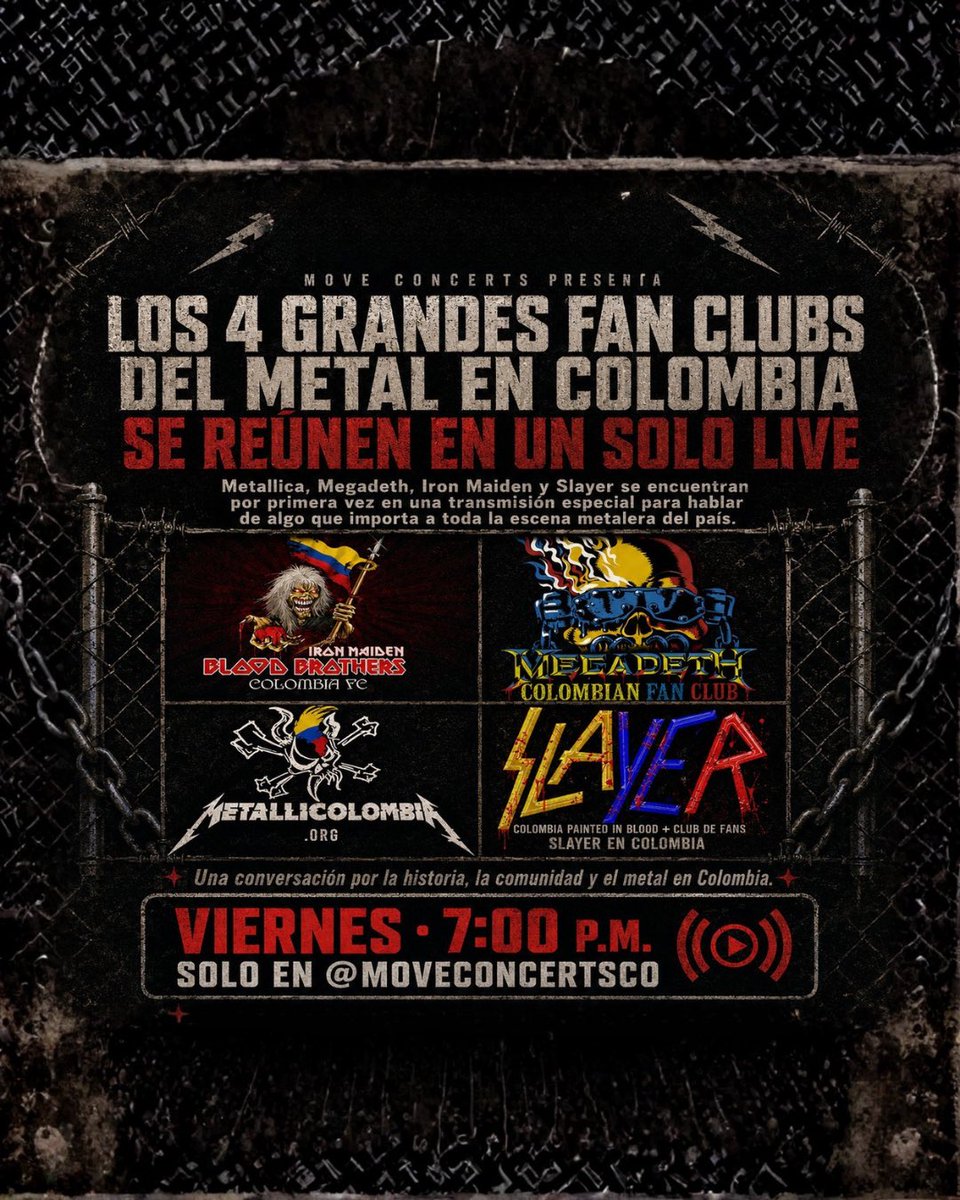 moveconcertsco's tweet photo. 🔥 EL METAL EN COLOMBIA TIENE UNA CITA 🔥

LOS 4 FAN CLUBS MÁS GRANDES DE NUESTRO PAÍS SE REÚNEN EN VIVO

7:00 P.M. POR YOUTUBE
@moveconcertsco https://t.co/bRpKEuHFhh