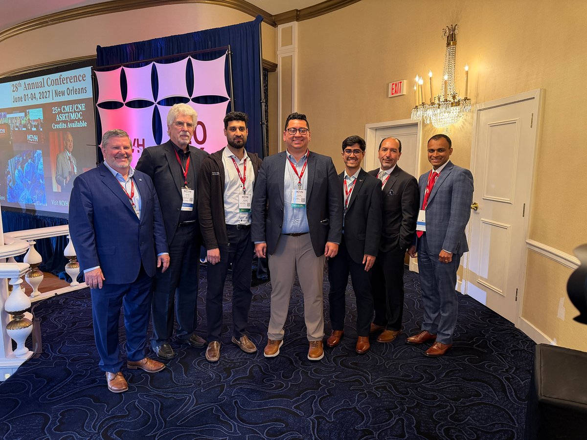 NCVHonline's tweet photo. 🎉 NCVH celebrates the inaugural Fellows Course Case Competition!

Congratulations to our winners Vishwesh Bharadiya, MD (3rd), Reehan Shahzad, MD (2nd), Jorge Naranjo, MD (1st), and presenters for showcasing innovation, excellence, and the future of cardiovascular care! 👏

Interventional cardiologists, radiologists, and vascular surgeons submitted outstanding cases spanning topics from structural heart to peripheral intervention. Out of 15 impressive submissions, 5 finalists were selected to present their cases live in front of expert faculty and peers.

A special thank you to our esteemed faculty judges Osama A. Ibrahim, Anish Thomas, Peter Fail and moderator CEO David Konur with Cardiovascular Logistics who sponsored and supported this incredible educational opportunity. Your dedication to advancing the next generation of cardiovascular specialists made this competition a tremendous success.

Be sure to check back at https://t.co/ucizFdeQAy to review the winning cases and highlights from the competition.

@craigmwalkermd @cardioinstitute #NCVH #FellowsCourse #CaseCompetition #InterventionalCardiology #PeripheralIntervention #StructuralHeart #CardiovascularEducation