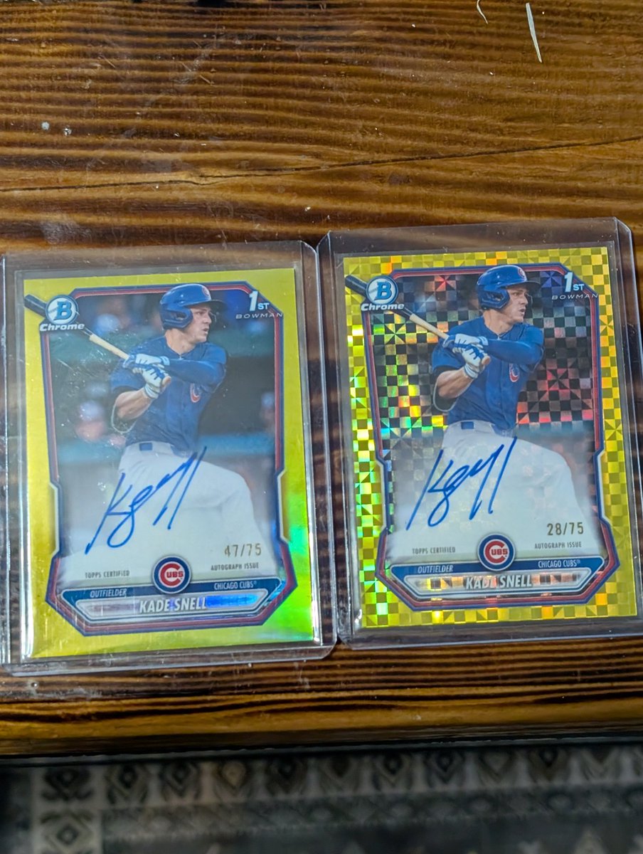 BaseballCards32's tweet photo. Question card people. Which one is more valuable of these 2? Both being auto to /75 

(Ignoring the fact one is 28 and one is 47)

And why make 2 /75? 

@CardPurchaser https://t.co/nT6kE1l6wi