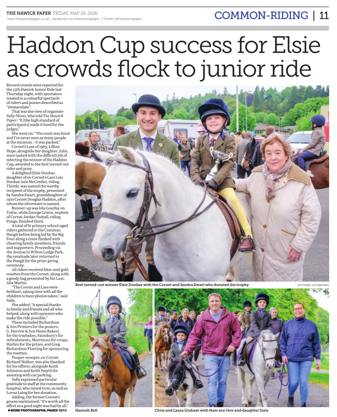 TheHawickPaper's tweet photo. 💙💛 The build-up to the big week is officially in full swing! We are packing this week's edition with community milestones, proud family traditions, and lots of smiling faces - including:

🐴 The 15th Hawick Junior Ride 

🎶 Wilton Dean Annual Concert 

#HCR2026 https://t.co/JbrLXvNR9h