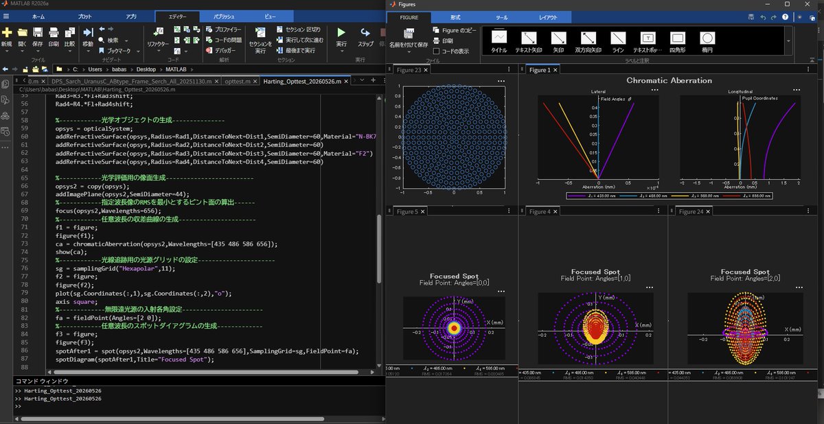 Matlab R2026a ExcelからMATLAB(home)R2026aに乗り換えて遊んでいる「口径120mmF5フラウンホーフェル型アクロマートの設計ごっこ ...