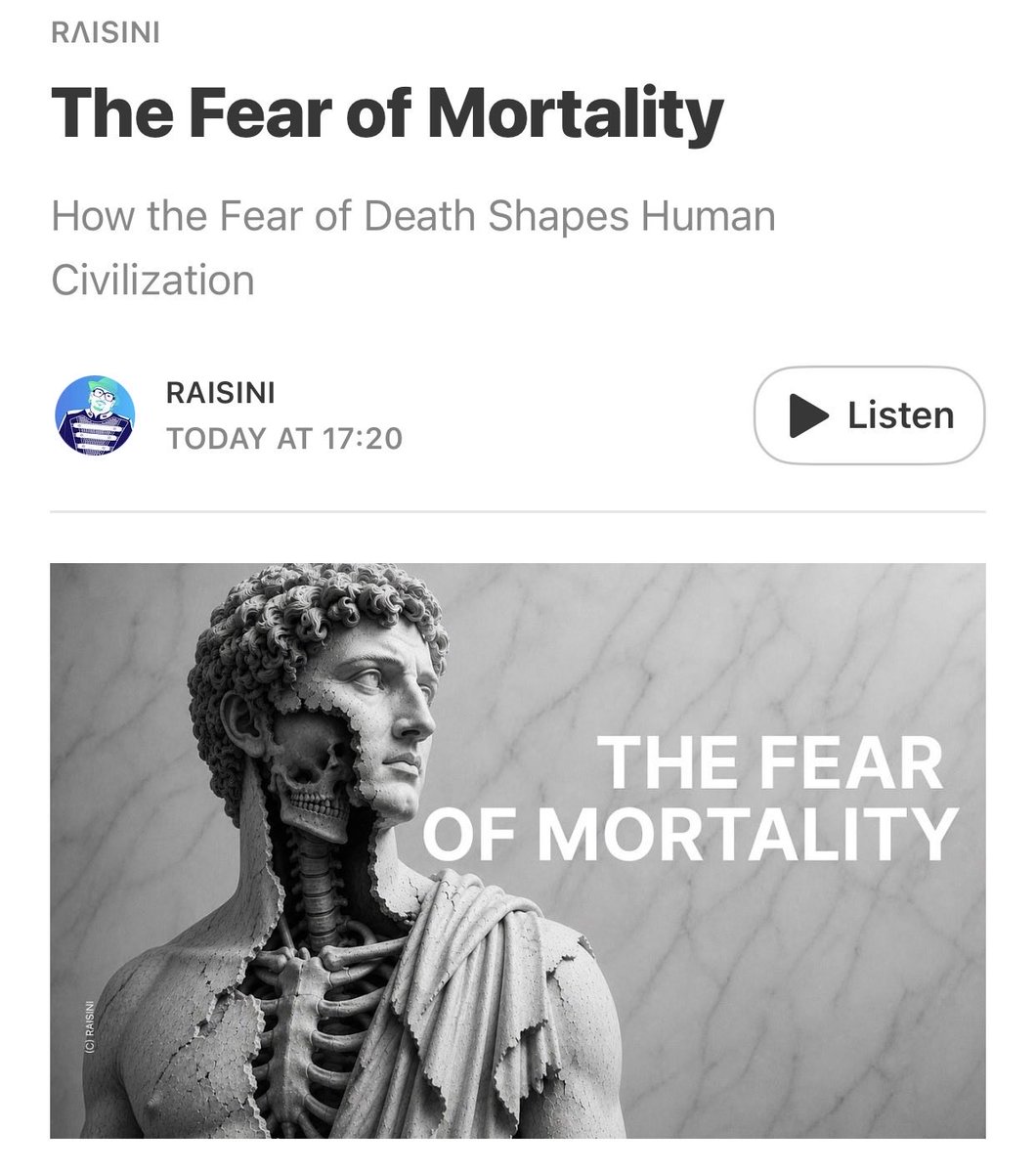 raisini's tweet photo. Human beings are unique not because they die, but because they know they will die.

Once consciousness became aware of time, aging, impermanence, and disappearance, human beings required psychological structures strong enough to stabilize existence itself. https://t.co/NLSFQJJf1l