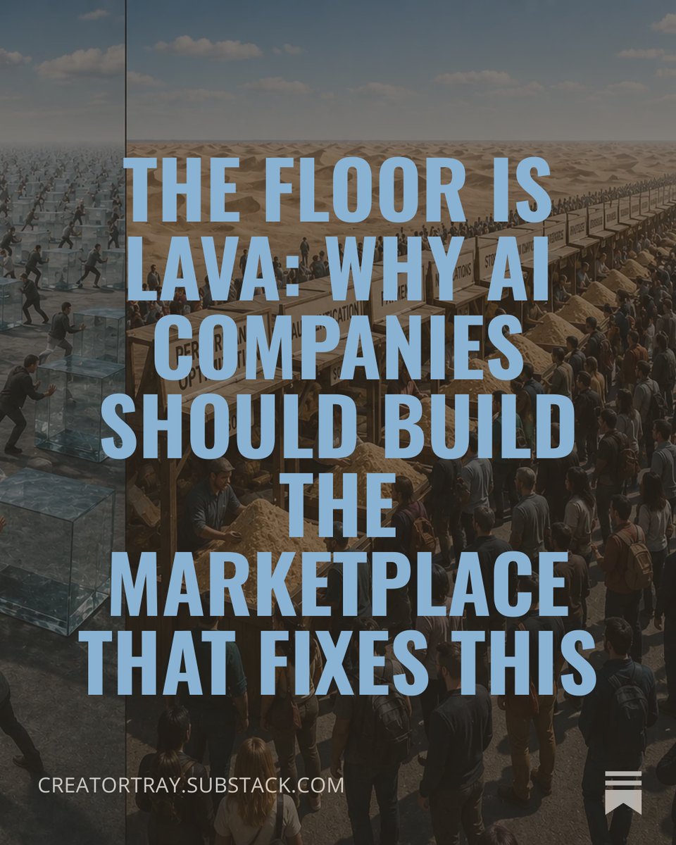 creatortray's tweet photo. The floor is lava for indie devs.

AI is commoditizing code, platforms are absorbing apps, and tools like https://t.co/NwYOgXxCBP are cloning OSS without credit.

The fix? AI companies should build an agentic marketplace — vetted, paid code snippets & components that agents consume directly.  Better agents. Real compensation. New moat.

Why @OpenAI , @AnthropicAI , @GoogleDeepMind , and @xai  should do this →

https://t.co/Gtxvz4od3H