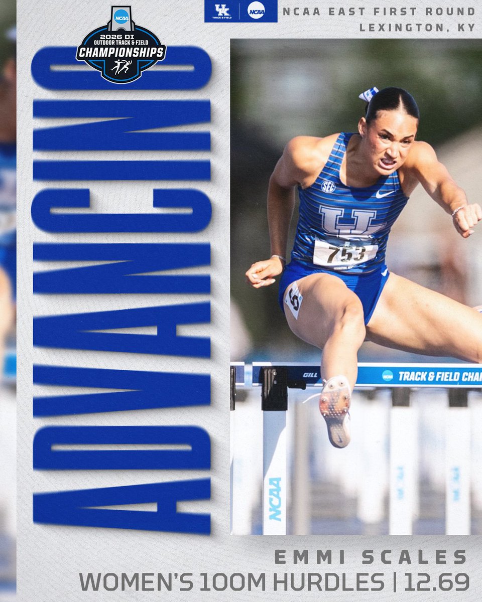 KentuckyTrack's tweet photo. Moving on ➡️

Emmi Scales runs the fastest qualifying time in the first round of the women's 100m hurdles at 12.69 to advance to the national quarterfinal‼️👏

📊 https://t.co/an5kgaOShQ
📺 https://t.co/MJxosbOo6a

#WeAreUK | #UKTF https://t.co/F1F2g6Gg1u
