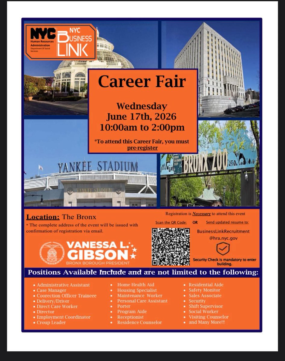 StatenIsland2K's tweet photo. If you live in the Bronx, HRA Business Link is throwing a career fair. Save the date, pre register, and attend! https://t.co/yRNR5YdsOS