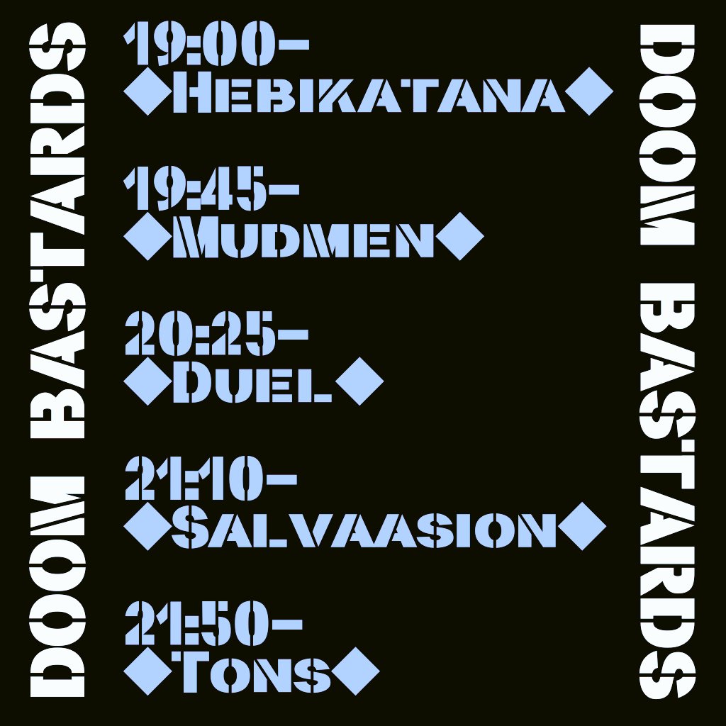 GrindFreaks's tweet photo. 【今夜】
本日いよいよ開幕する
Tokyo Doom Festに出演の
日米伊3バンドが
名古屋で共演！
5/29(金)
◆Doom Bastards◆
at Huck Finn
18:45/19:00
¥3000(D別)/予約不要
■Tons
https://t.co/eGmveScu4U
■Duel
https://t.co/qhBafC3upd
■Hebikatana
https://t.co/mcdykNVdIQ
■Mudmen
■Salvaasion https://t.co/QDwf1xCGLp